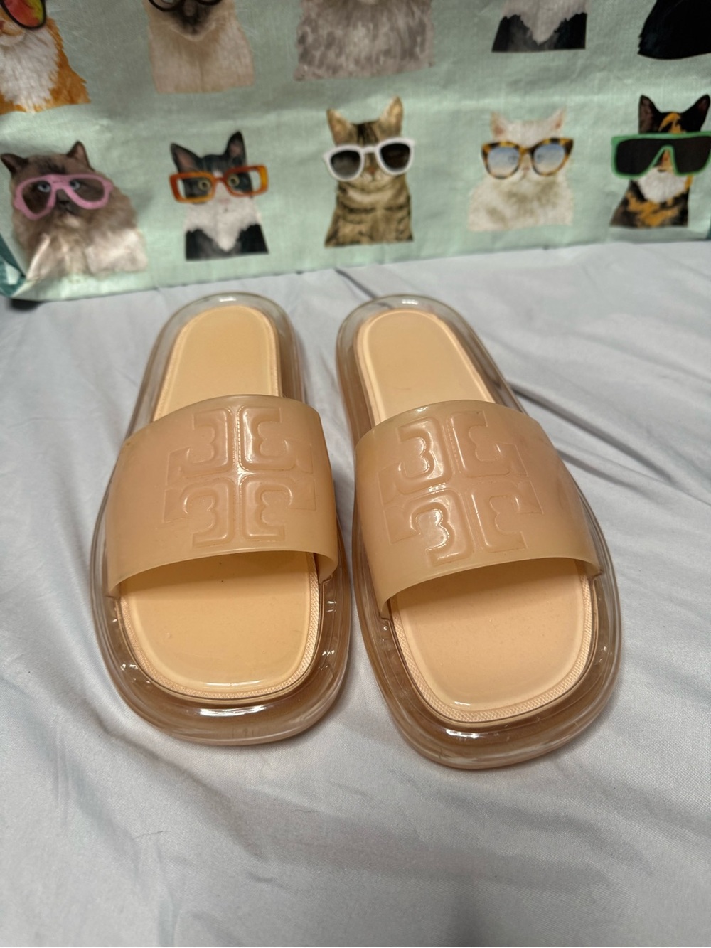 Tory Burch Beige Logo Slide Sandals